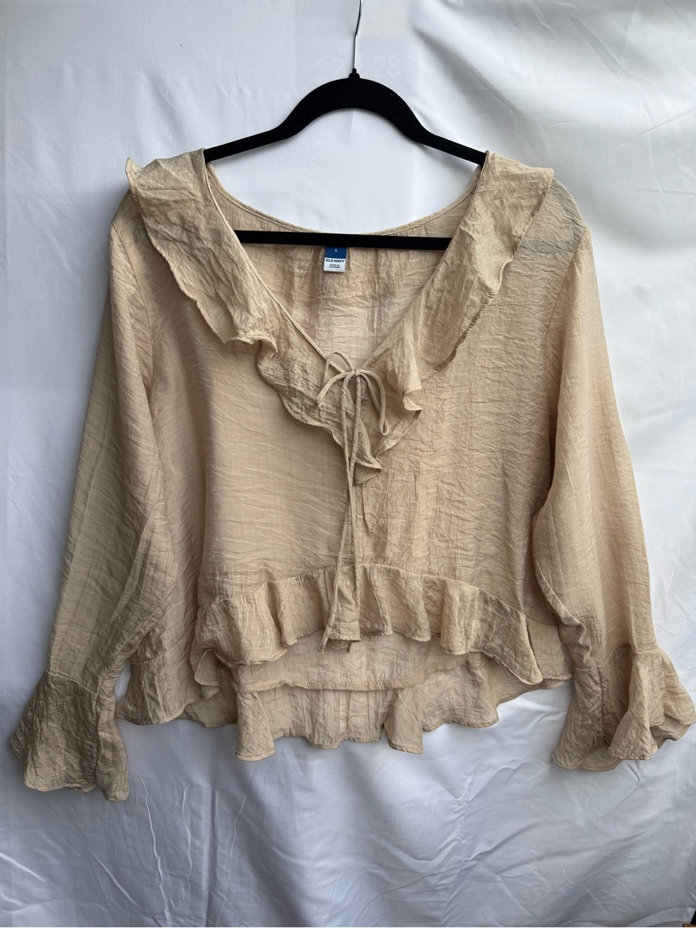 Old Navy Cream Ruffle Tie-Front Peasant Blouse